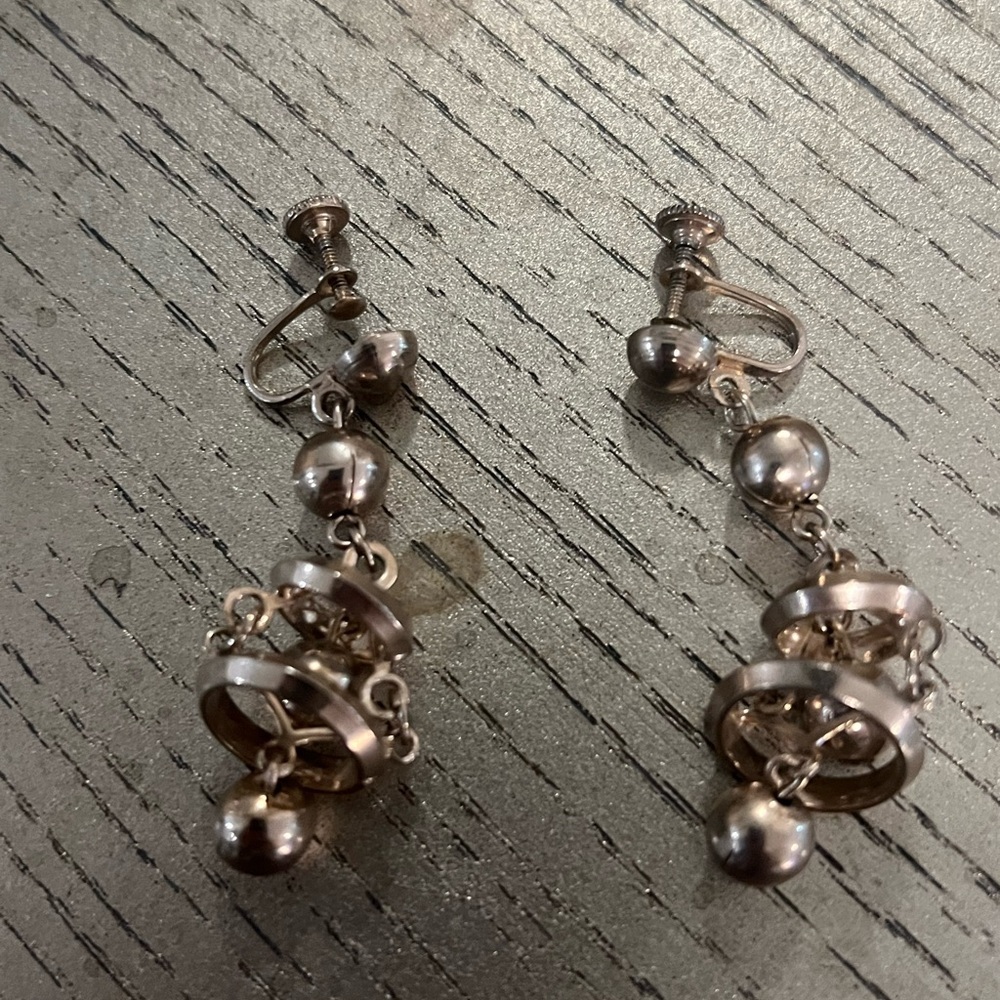 Vintage Gold Earrings with Beaded Design